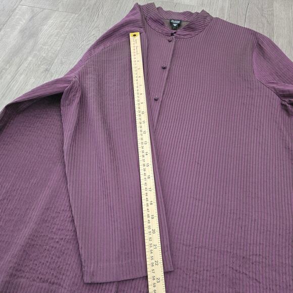 Eileen Fisher Silk Crinkle Mandarin Collar Tunic top Purple 2X Minimalist Artsy - Picture 8 of 11